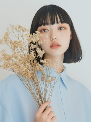 ワイドバング　黒髪ボブ　重めショートヘア　20代　30代