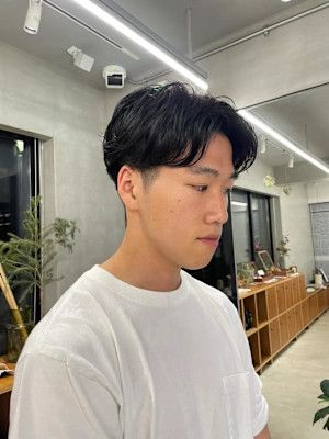 メンズパーマ/毛流れパーマ/センターパート