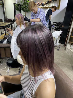 切りっぱなしボブ エアリーロング 美髪ピンクブラウン