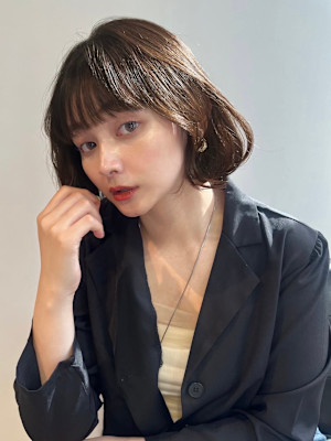 韓国風/ボブ/前髪/顔周りカット/透明感カラー/暗髪