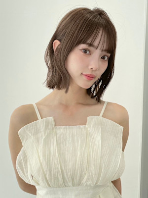 韓国風/ボブ/顔周りカット/くびれヘア/透明感カラー/銀座