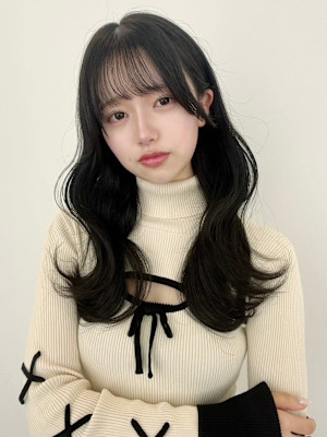 韓国風/セミロング/顔周りカット/くびれヘア/透明感カラー