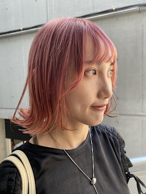 切りっぱなしボブ エアリーロング 美髪ピンクブラウン