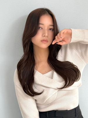 韓国風レイヤーブリーチなしダブルカラーオリーブブラウン
