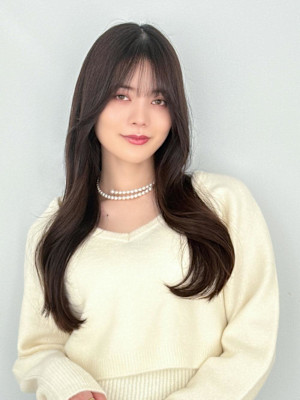 韓国風レイヤーくびれ巻きシースルーバングブリーチなしオリーブ