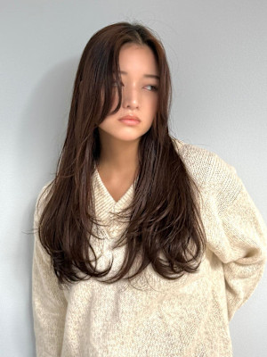 韓国風レイヤーブリーチなしオリーブブラウンこなれワンカール