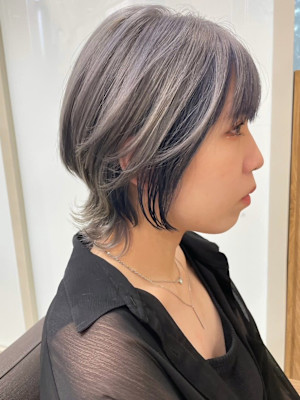 ウルフレイヤー　ショートボブ　シルバーパープル　インナー