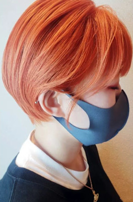 前下りボブショート×アプリコットオレンジ×暖色系カラー