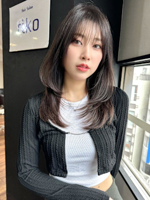 レイヤーカットウルフカット韓国グレージュ