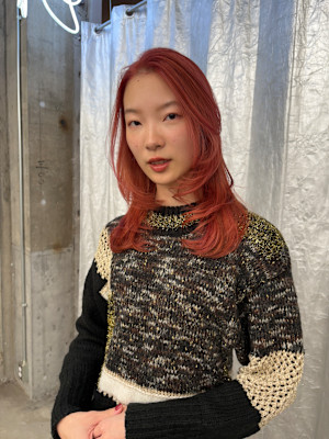 ステップボーンカットロングレイヤー/ピンクブラウン