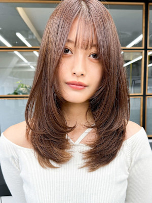 韓国美髪レイヤーロングくびれワンカールハッシュカットレイヤー