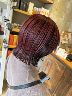 デザインカラー/くびれヘア/アンブレラカラー/チェリーレッド