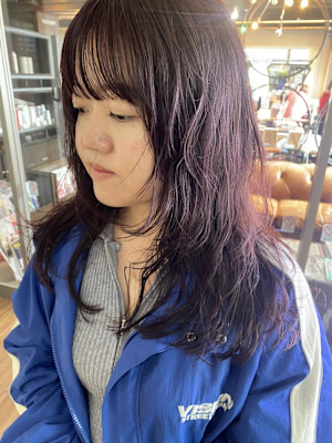 パーマ×ブリーチなしレッド