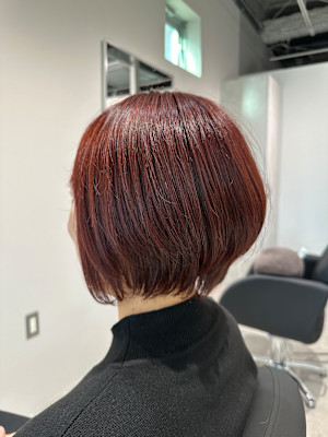 暖色系カラーで艶髪に！骨格カバーのショートボブ