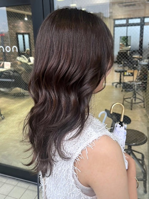 透明感カラー　ウェーブ巻き　レイヤー　ラベンダーベージュ