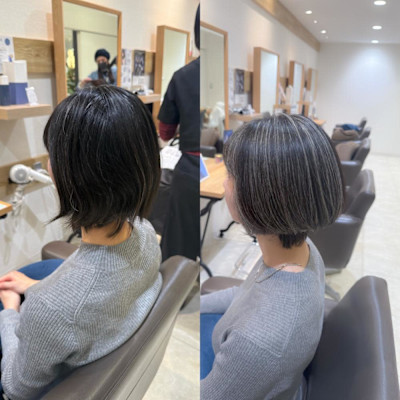 白髪ぼかしハイライトカラー30代40代50代ブルーグレージュ