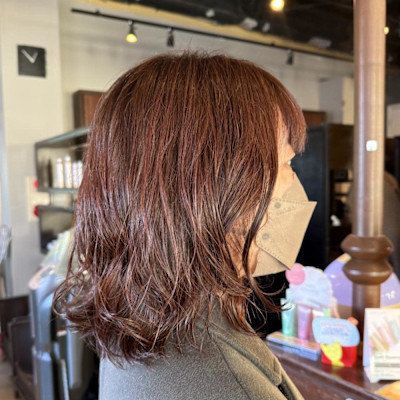 パーマ×くすみピンク