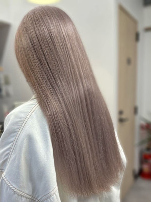 20代30代髪質改善カラーラベンダーベージュ毛先パーマ透け感