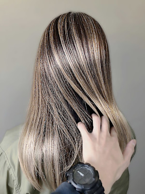 髪質改善カラー★ハイライトミルクティベージュ白髪染め40代5