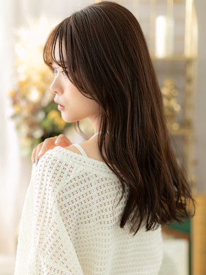 韓国風レイヤー大人可愛いフェミニンロング　韓国風巻き