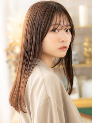 シースルーバングアースカラーエアストレート　マロンベージュ