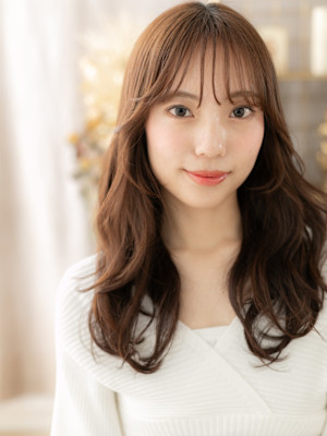 モテ髪ニュアンスパーマ透明感シースルー前髪　姫カットレイヤー