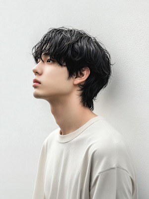 韓国マッシュ/マッシュウルフ/モテ黒髪/ニュアンスパーマ 