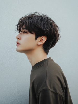 韓国マッシュ/ツーブロック/ニュアンスパーマ/モテ黒髪