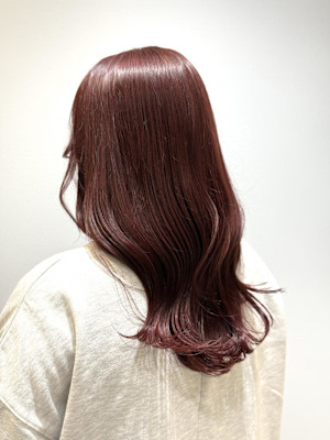 ブリーチなしダブルカラーチェリーレッドピンク透明感