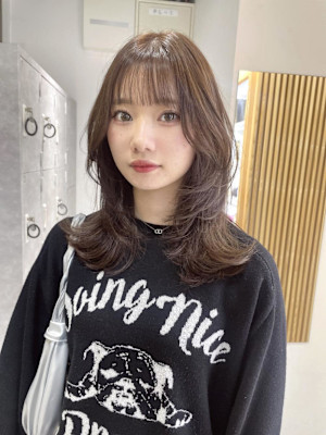 【rizu】レイヤーカット/顔まわりレイヤー/ベージュ