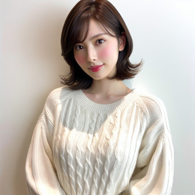 イメチェン黒髪こなれミディボブルフ前髪ワンレンネビージュ小顔