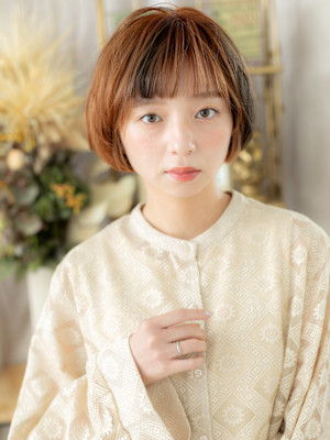 ダブルカラーハイライトフレンチカジュアルアプリコットオレンジ