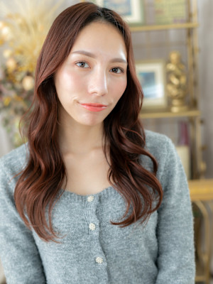 大人美人チェリーレッドひし形レイヤーカット　韓国風巻き