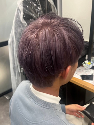 ピンクパープル/メンズカットハイトーンマッシュアッシュカラー