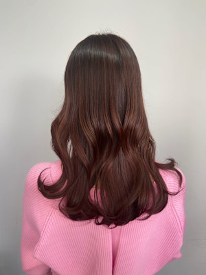 レイヤーロンググレーベージュ韓国大人可愛いピンクブラウン