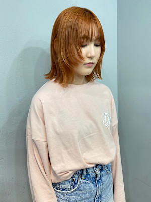 顔まわりレイヤー×艶髪オレンジベージュ