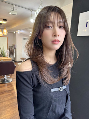 レイヤーカット韓国レイヤーロングブラウン