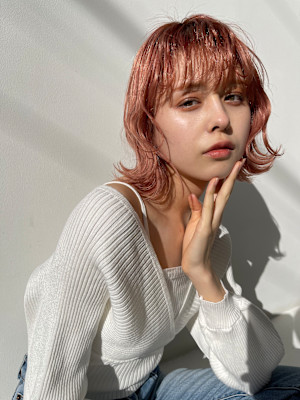 【BUZZbee】パーマ風ボブ×ピンクベージュ