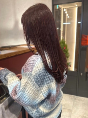 レッドブラウン　ブリーチなしカラー　ツヤ髪　レイヤーカット