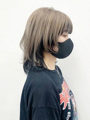 くびレイヤーボブルフネビージュ小顔ワンレンこなれミディ