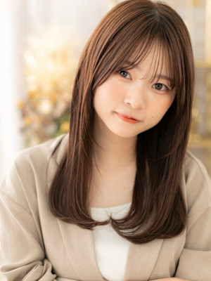 シースルーバングアースカラーエアストレート　マロンベージュ