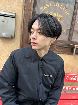 髪質改善センターパートアッシュブラック*Zina札幌大通