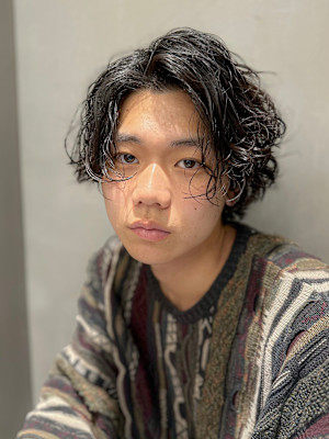 【吉田智哉】韓国ウルフ、ニュアンスパーマ、ダークアッシュ