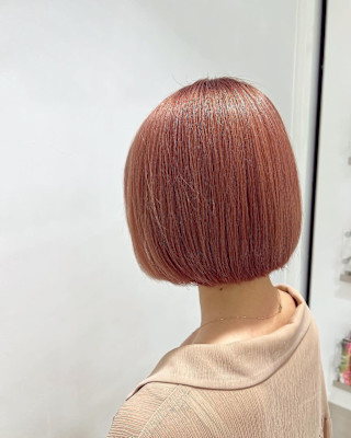 ピンクベージュ/ミルクティーピンク/丸みボブショート