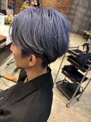 メンズカット/センターパート/ブルーパープル/韓国風
