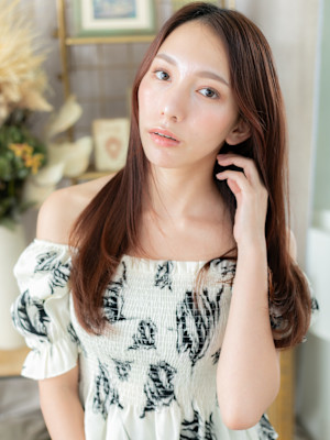 かきあげバング艶感ストレートセンターパート　マロンベージュ