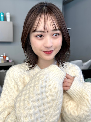 大人かわいい20代30代40代くびれボブ顔まわりカット前髪