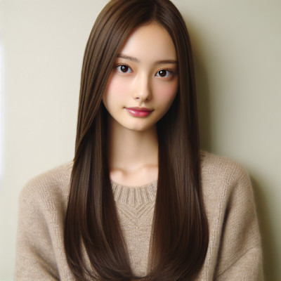 斜めバングうるツヤストレート大人可愛いうる艶髪小顔カット黒髪