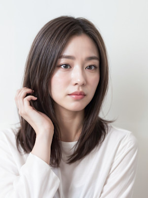 上品ベージュ×センターパートセミロング【髪質改善　梅田】