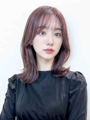 透け感ピンクベージュ×外ハネくびれロブ【髪質改善　梅田】